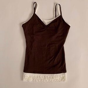Energie Brown and white lace trim tank top Y2K Bella swan